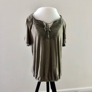 NY&C Green Peasant Top with Patterned Detailing